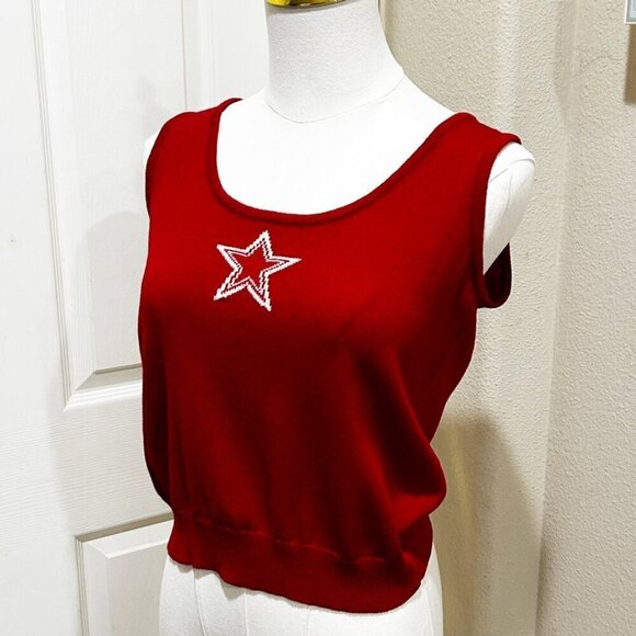 St. John Collection by Marie Red Santana Knit Star Tank Top Crop Sz P - Picture 2 of 8
